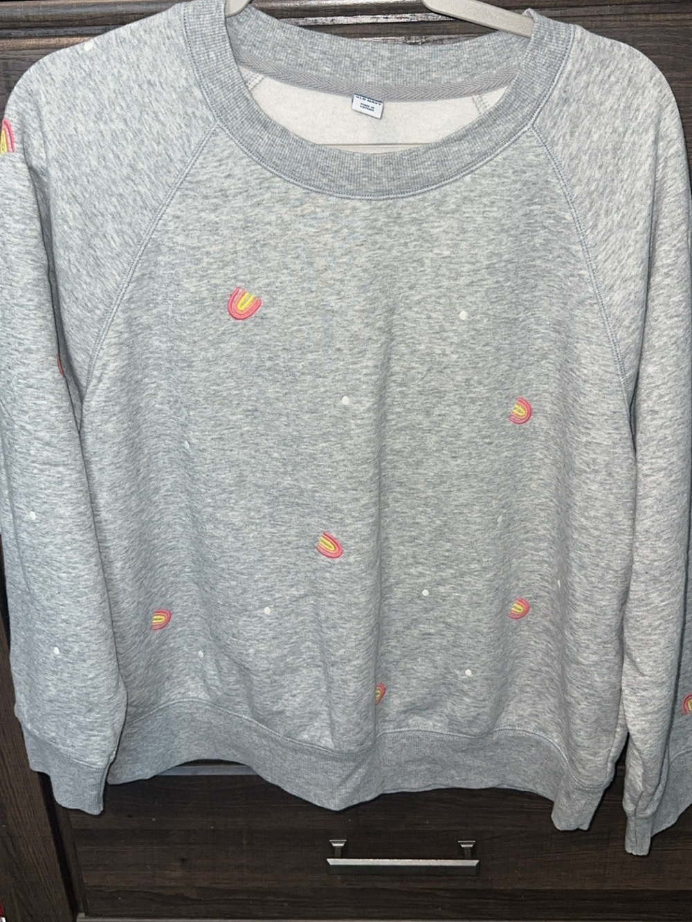 Old Navy Gray Sweatshirt with Pink and Yellow Rainbow Embroidery